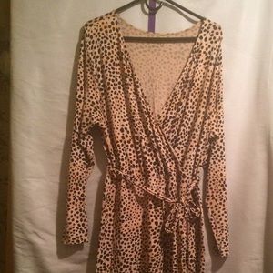 Ava & Viv Tan and Black Dotted Faux Wrap Dress